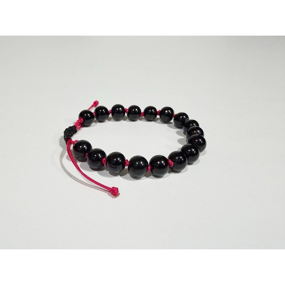 Black Beaded Bracelet Pink Adjustable Handmade Boho - Picture 4 of 9